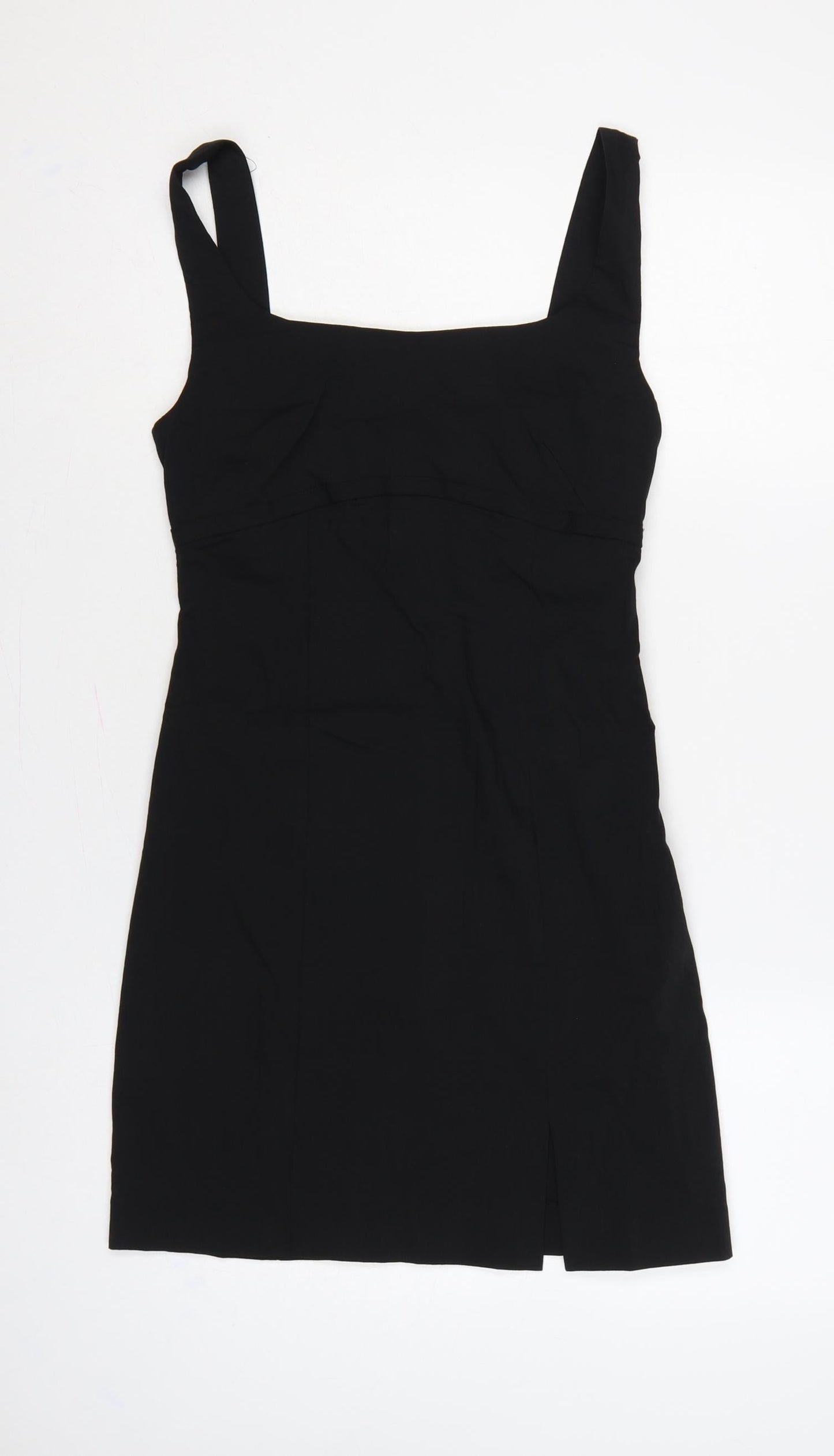 Mango Women Black UK 8 Long Sheath Square Neck Side Slit Dress