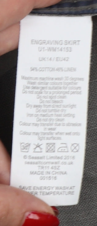 Seasalt Cornwall Women’s Grey UK 14 Linen Cotton Pencil Knee Skirt