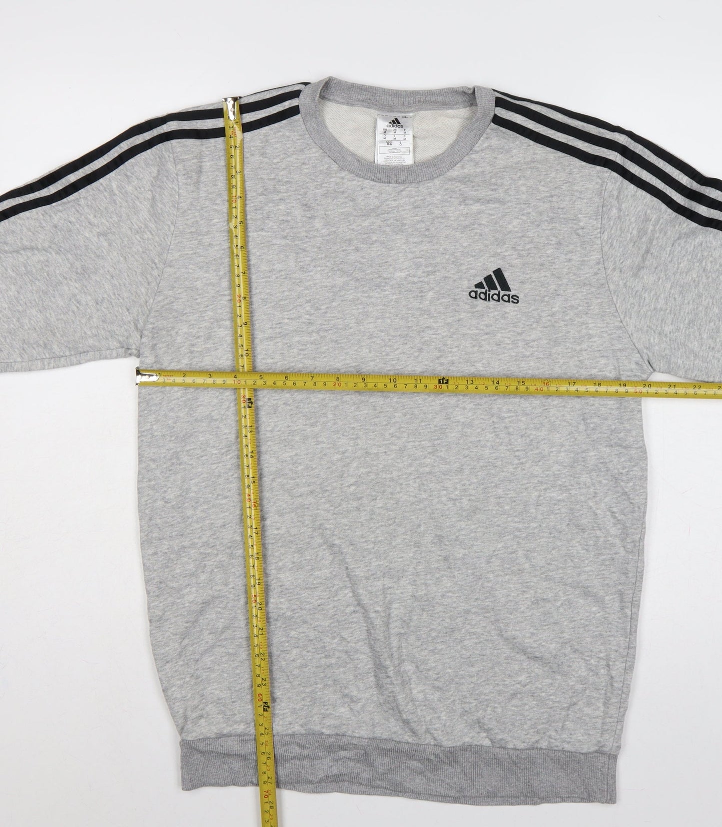 Adidas Men’s Grey M Crew Neck 3 Stripe Logo Pullover Sweatshirt