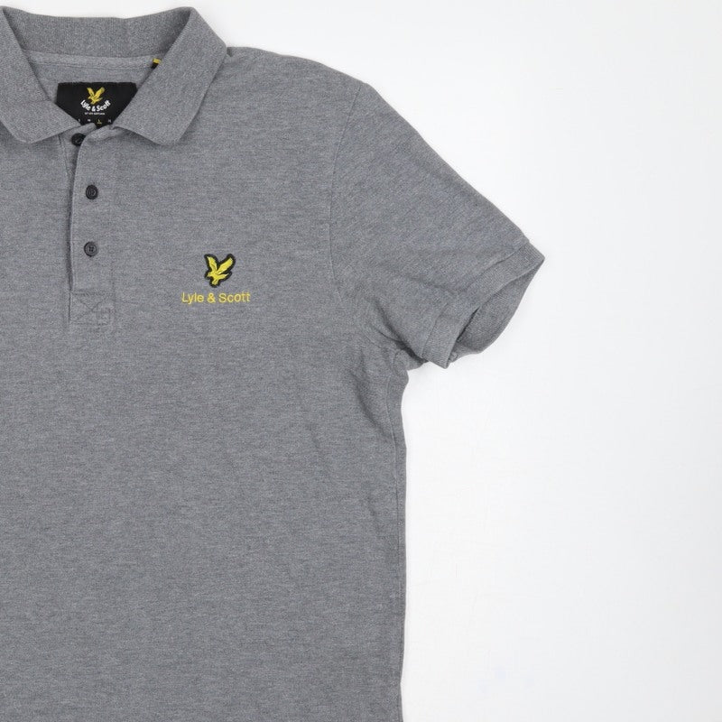 Additional view of Lyle & Scott men’s grey logo short sleeve polo shirt, size L