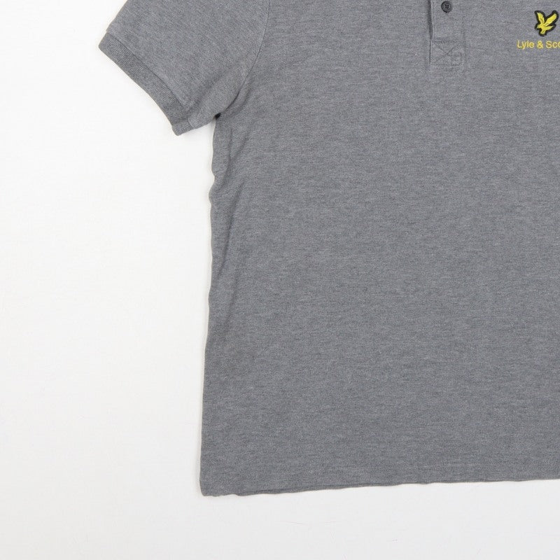 Additional view of Lyle & Scott men’s grey logo short sleeve polo shirt, size L