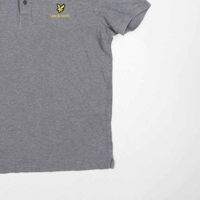 Additional view of Lyle & Scott men’s grey logo short sleeve polo shirt, size L