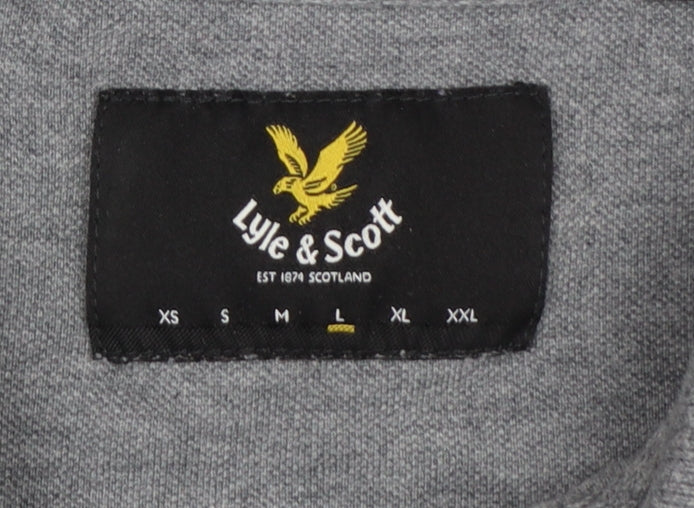 Additional view of Lyle & Scott men’s grey logo short sleeve polo shirt, size L