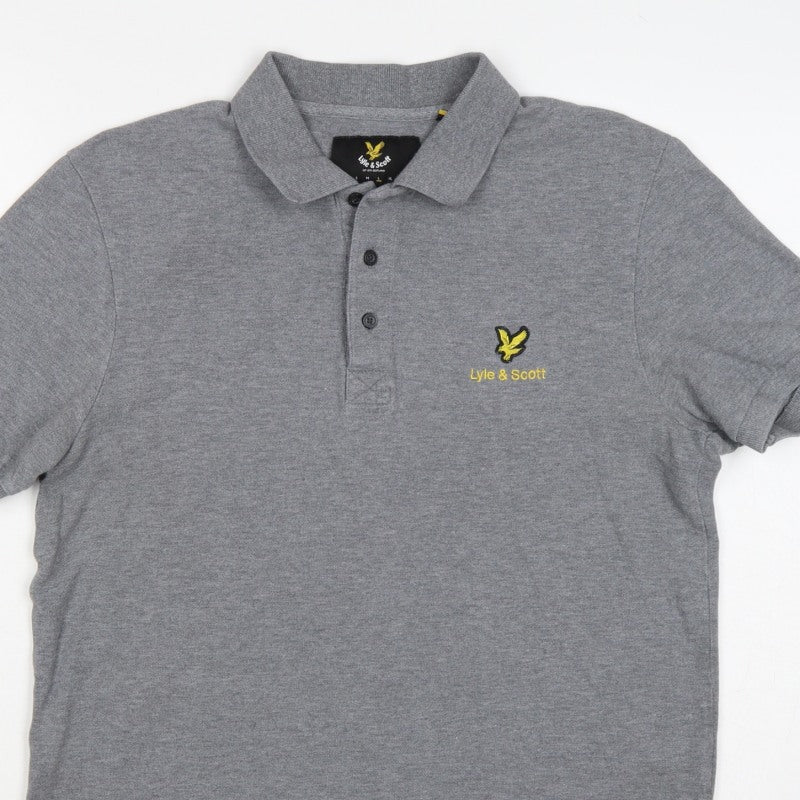 Additional view of Lyle & Scott men’s grey logo short sleeve polo shirt, size L