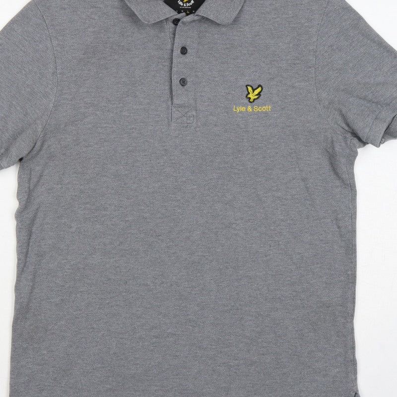 Additional view of Lyle & Scott men’s grey logo short sleeve polo shirt, size L