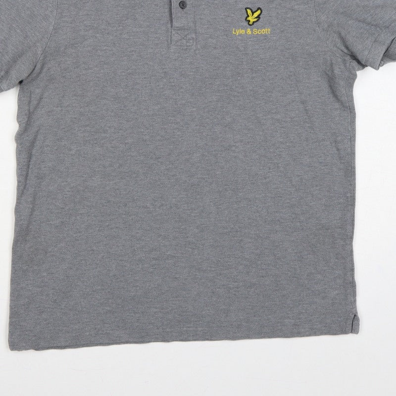 Additional view of Lyle & Scott men’s grey logo short sleeve polo shirt, size L