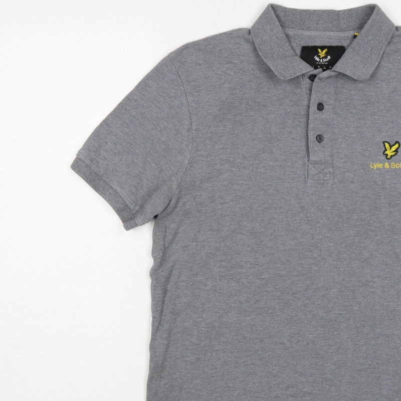 Additional view of Lyle & Scott men’s grey logo short sleeve polo shirt, size L