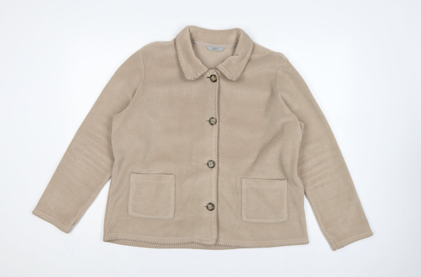 Marks & Spencer Women Beige UK 18 Fleece Button Basic Jacket