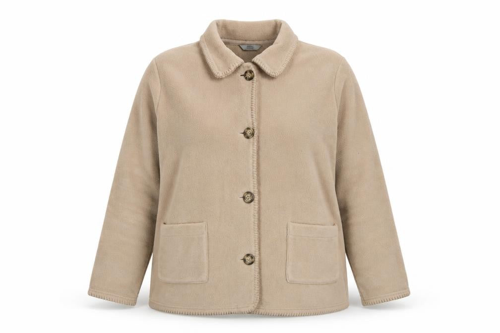 Marks & Spencer Women Beige UK 18 Fleece Button Basic Jacket