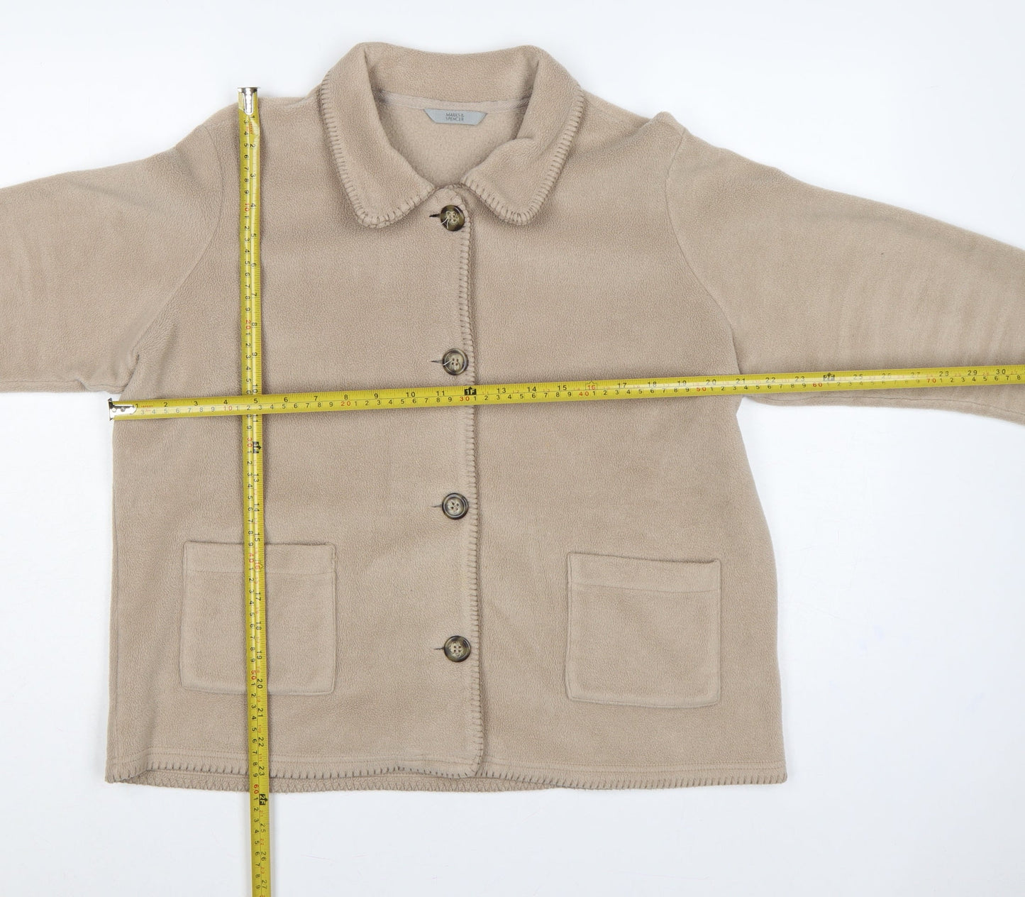 Marks & Spencer Women Beige UK 18 Fleece Button Basic Jacket