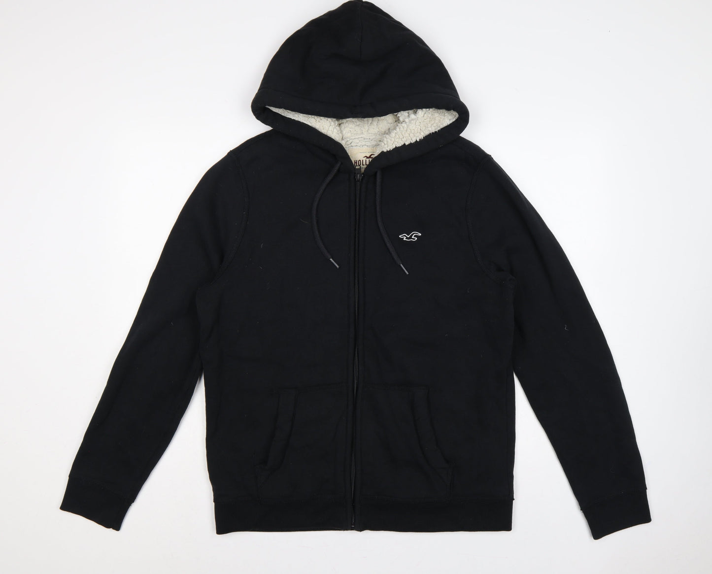Hollister Men Black M Full Zip Sherpa Lined Logo Hoodie