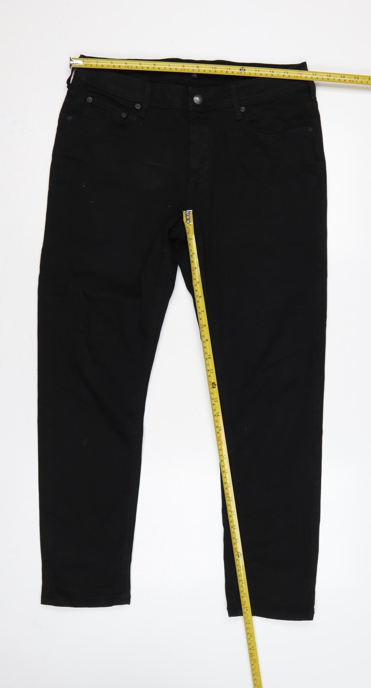 Close-up detail of River Island Men’s Black 32/30 Skinny Slim Fit Jeans