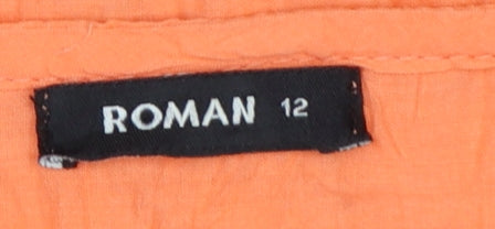 Roman Women Orange Size 12 Floral Embroidered Cotton Sleeveless Blouse