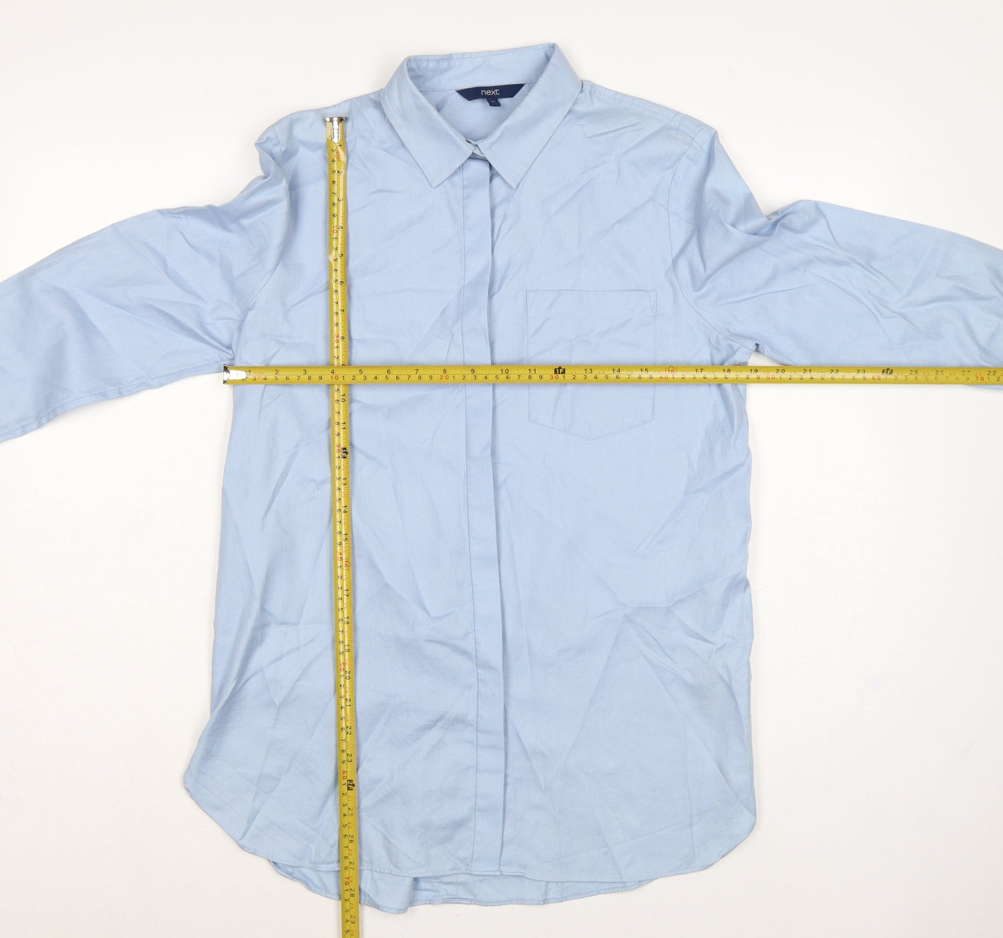Next Women Blue UK 12 Cotton Button-Up Collared Long Sleeve Shirt