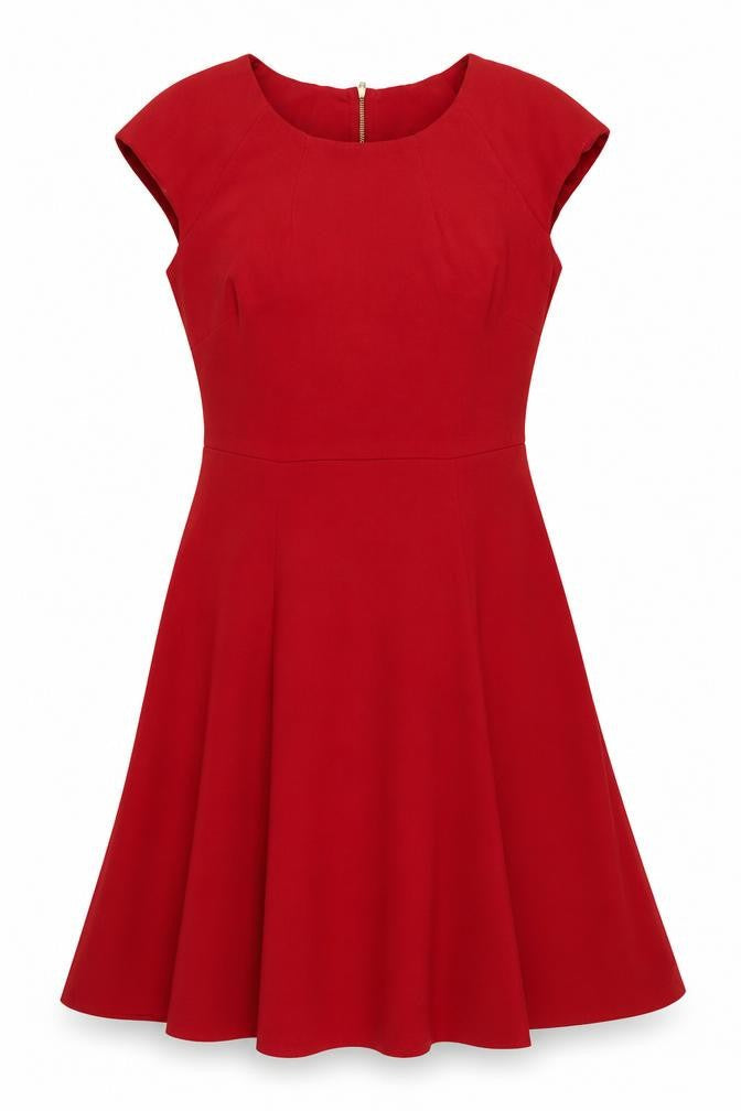 Savida Women Red UK 12 Fit & Flare Knee Length Cap Sleeve Dress