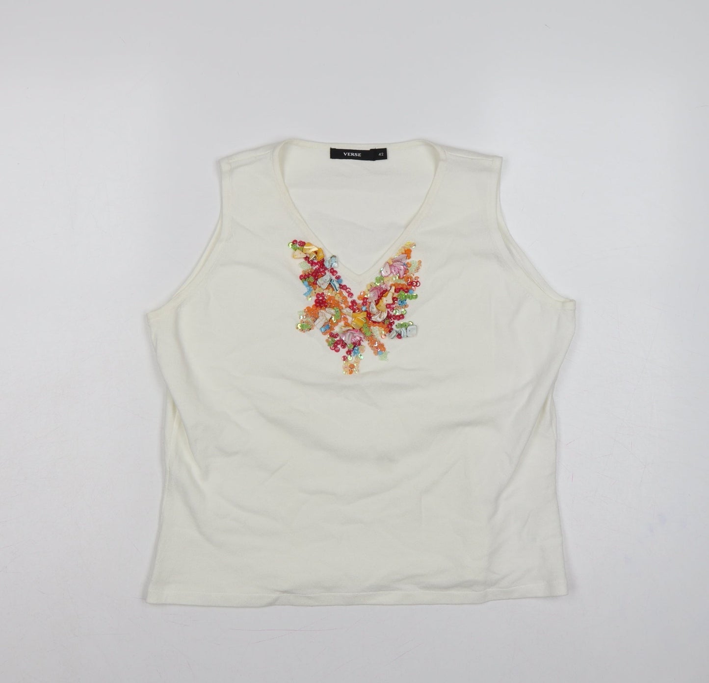 Verse Women’s Ivory UK 14 Beaded Sequin V-Neck Tank Top