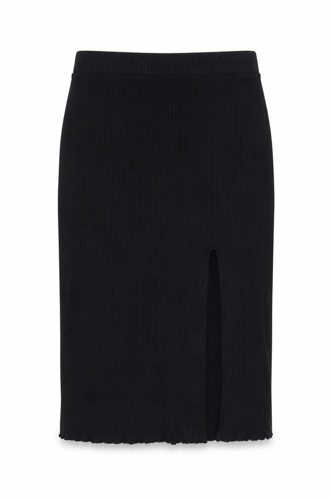 & Other Stories Women Black M Ribbed Knit Midi Pencil Skirt Slit