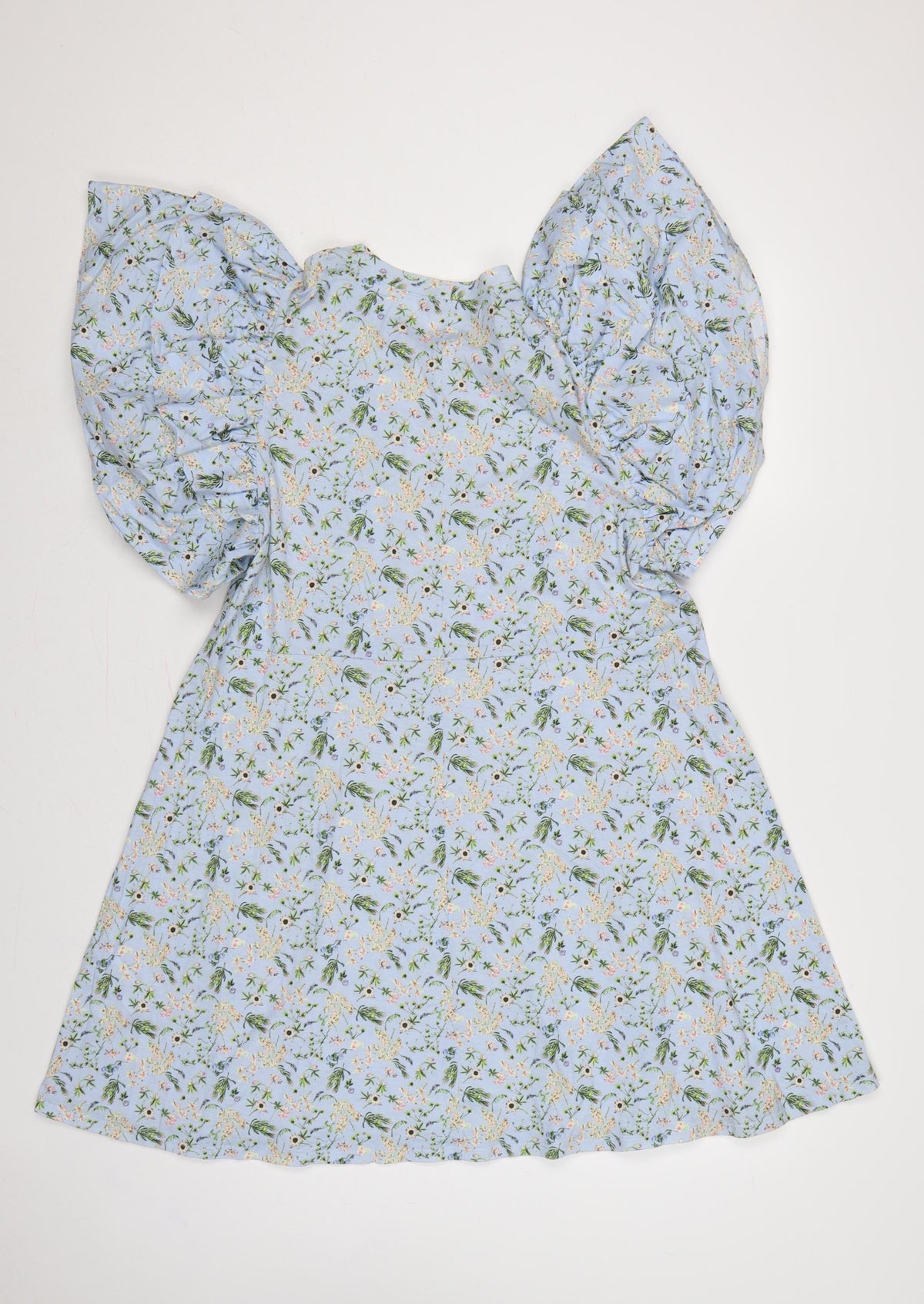 Zara Women Blue Floral Fit & Flare Puff Sleeve Short Dress L