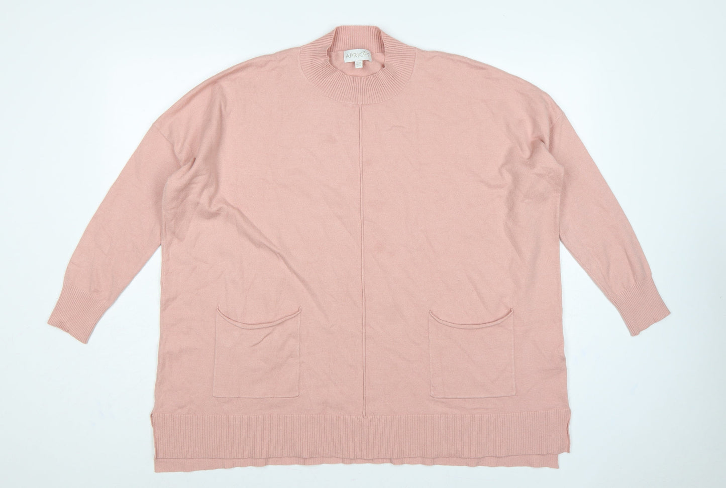 Apricot Women Pink UK 16 Tunic Pullover Mock Neck Knit Jumper Pockets
