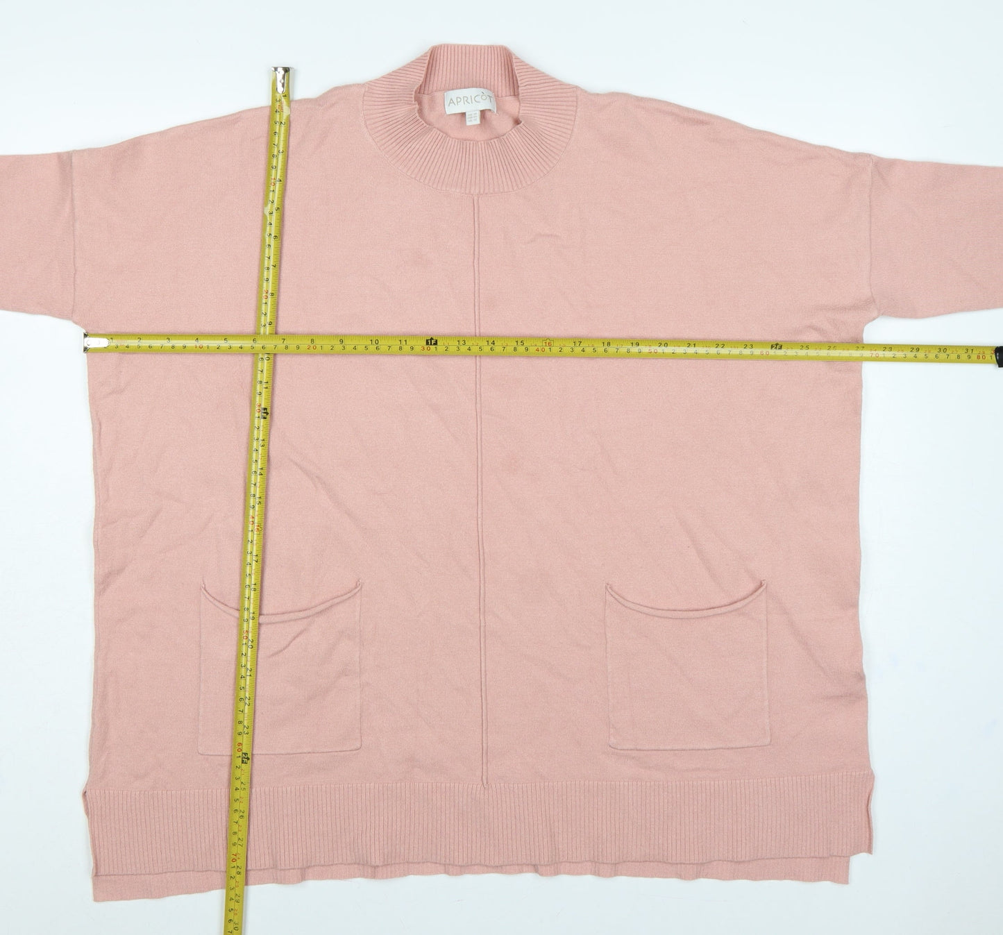 Apricot Women Pink UK 16 Tunic Pullover Mock Neck Knit Jumper Pockets