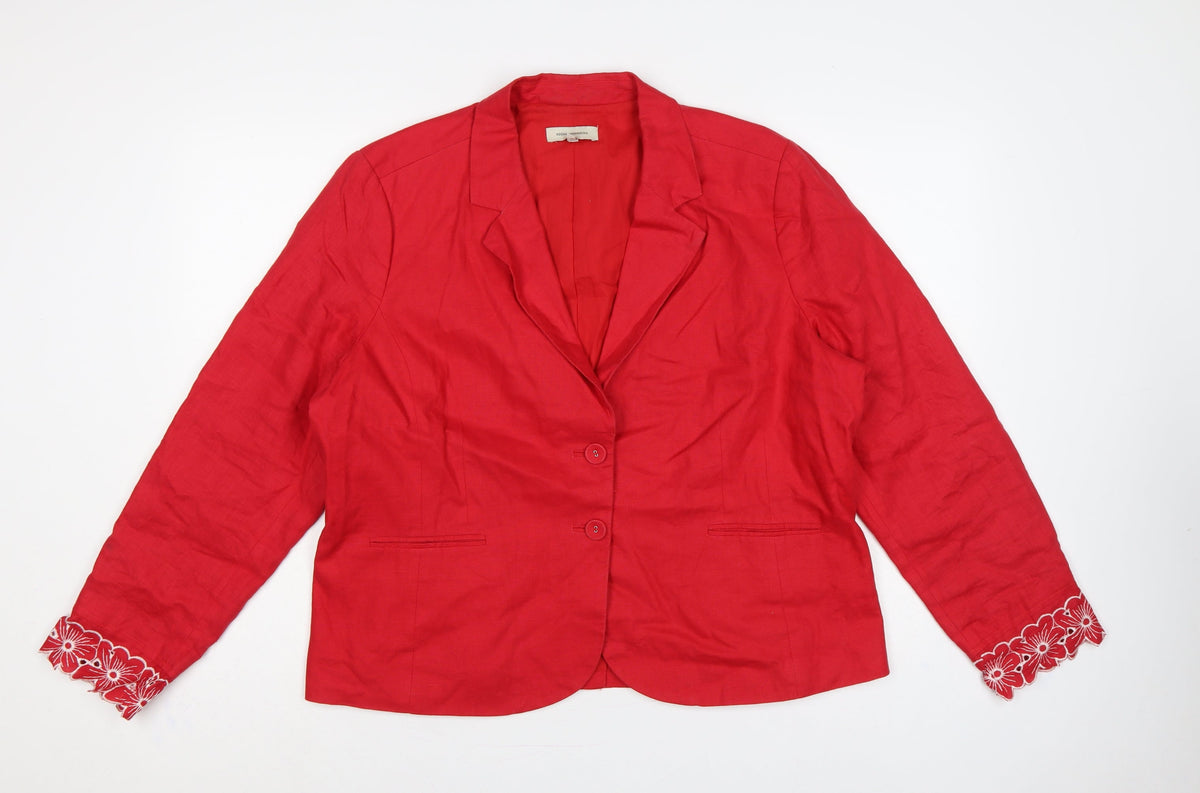 RJR.John Rocha Women’s Red Linen Floral Cuff Blazer UK 20