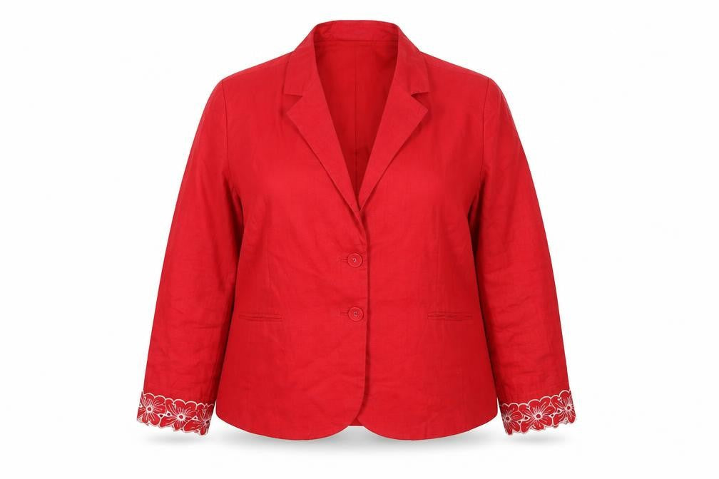 RJR.John Rocha Women’s Red Linen Floral Cuff Blazer UK 20