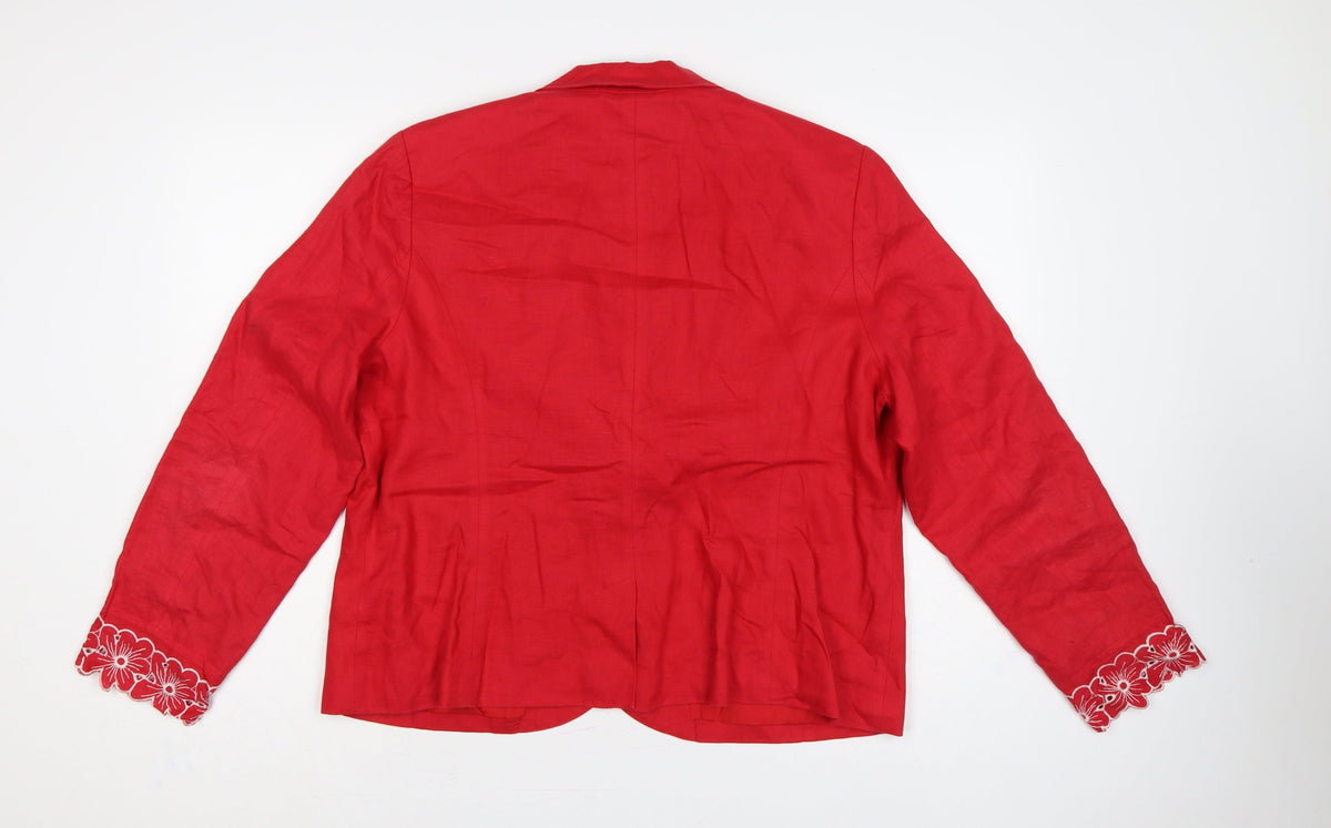 RJR.John Rocha Women’s Red Linen Floral Cuff Blazer UK 20