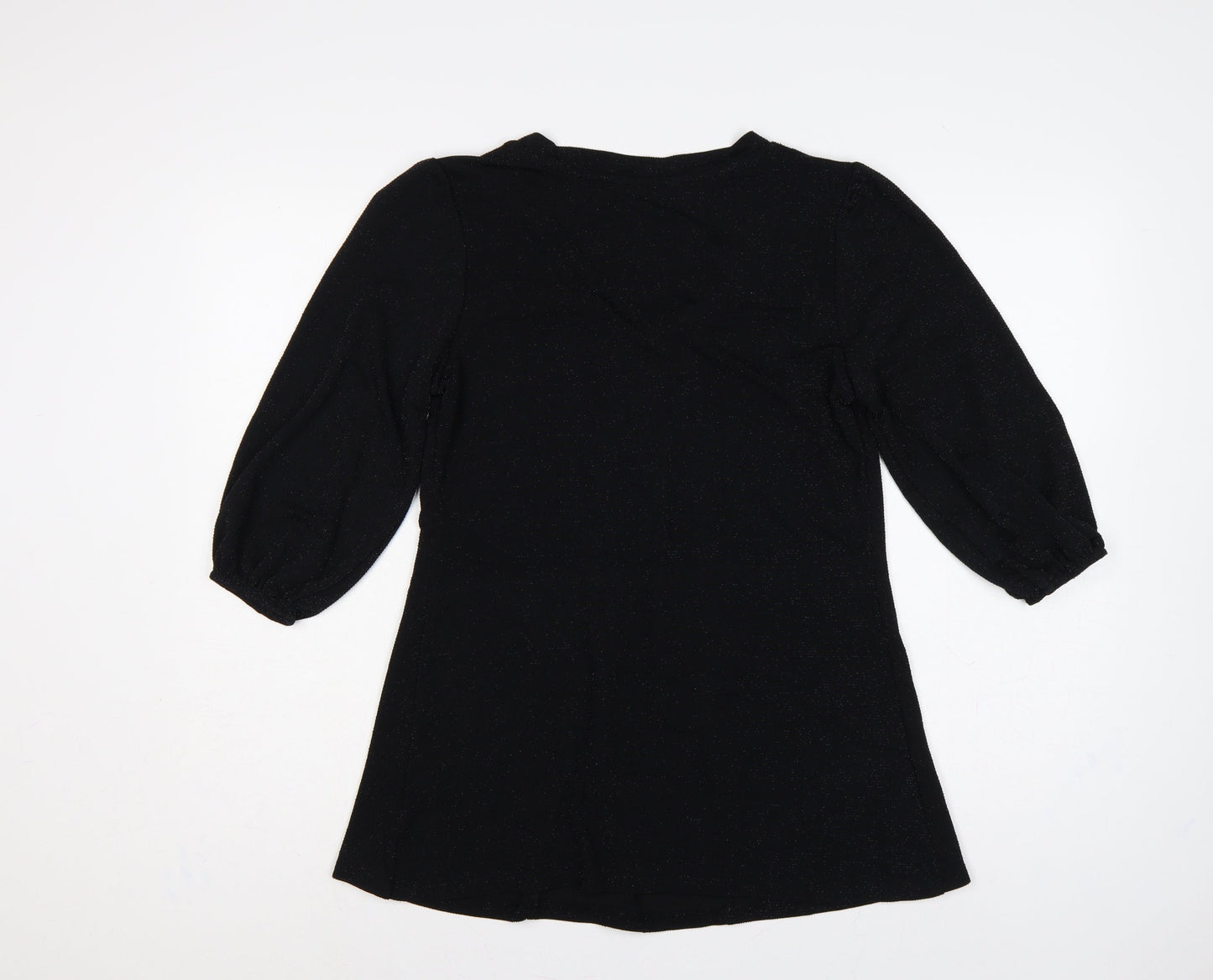 Bonmarché Women’s Black Glitter V-Neck Balloon Sleeve Blouse Size 12