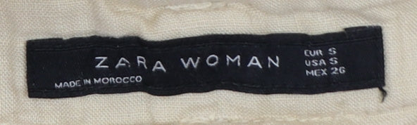 Zara Women Beige Linen Straight Chino Trousers Size S