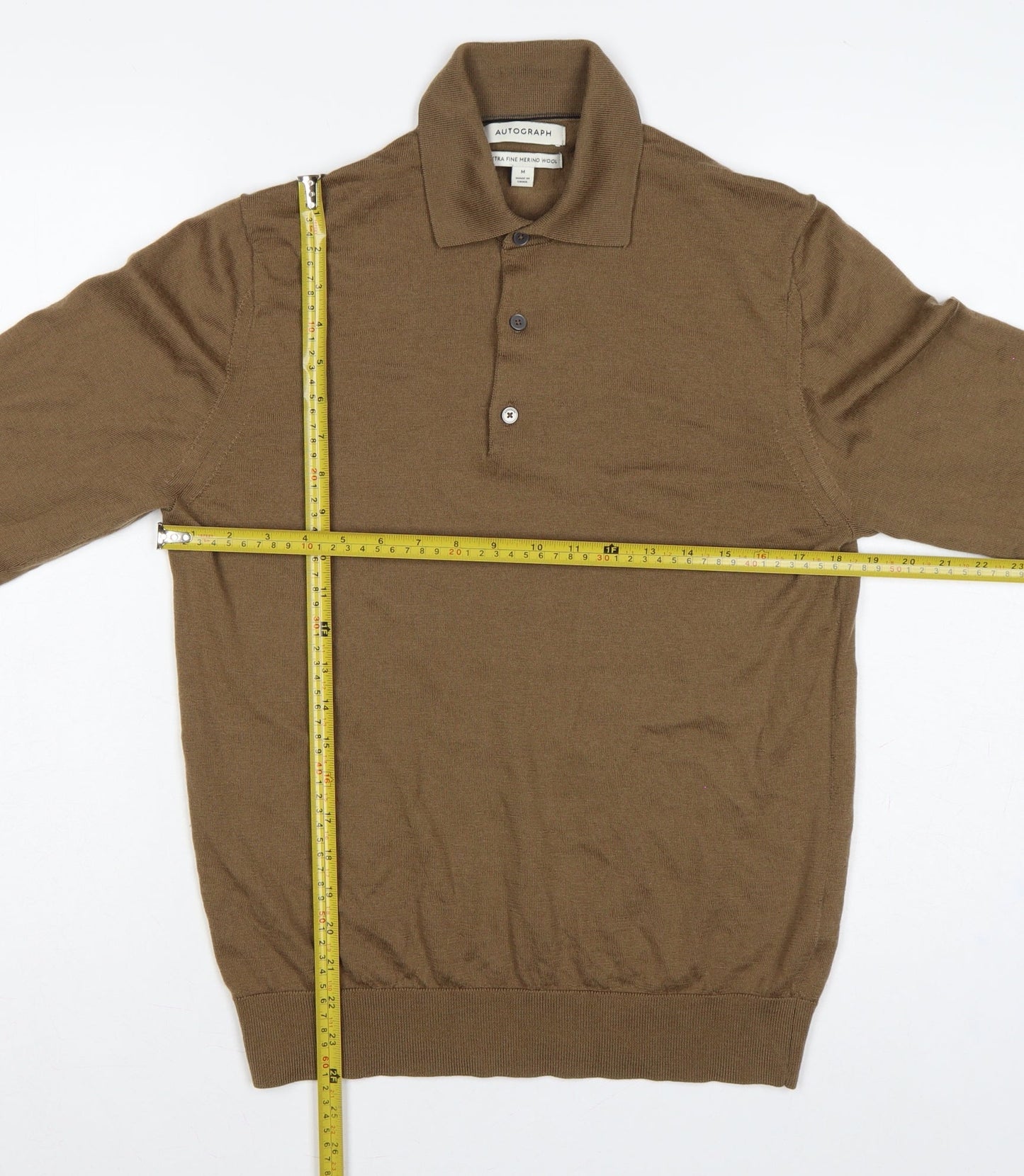 Autograph Men’s Brown Merino Wool Collared Henley Jumper M