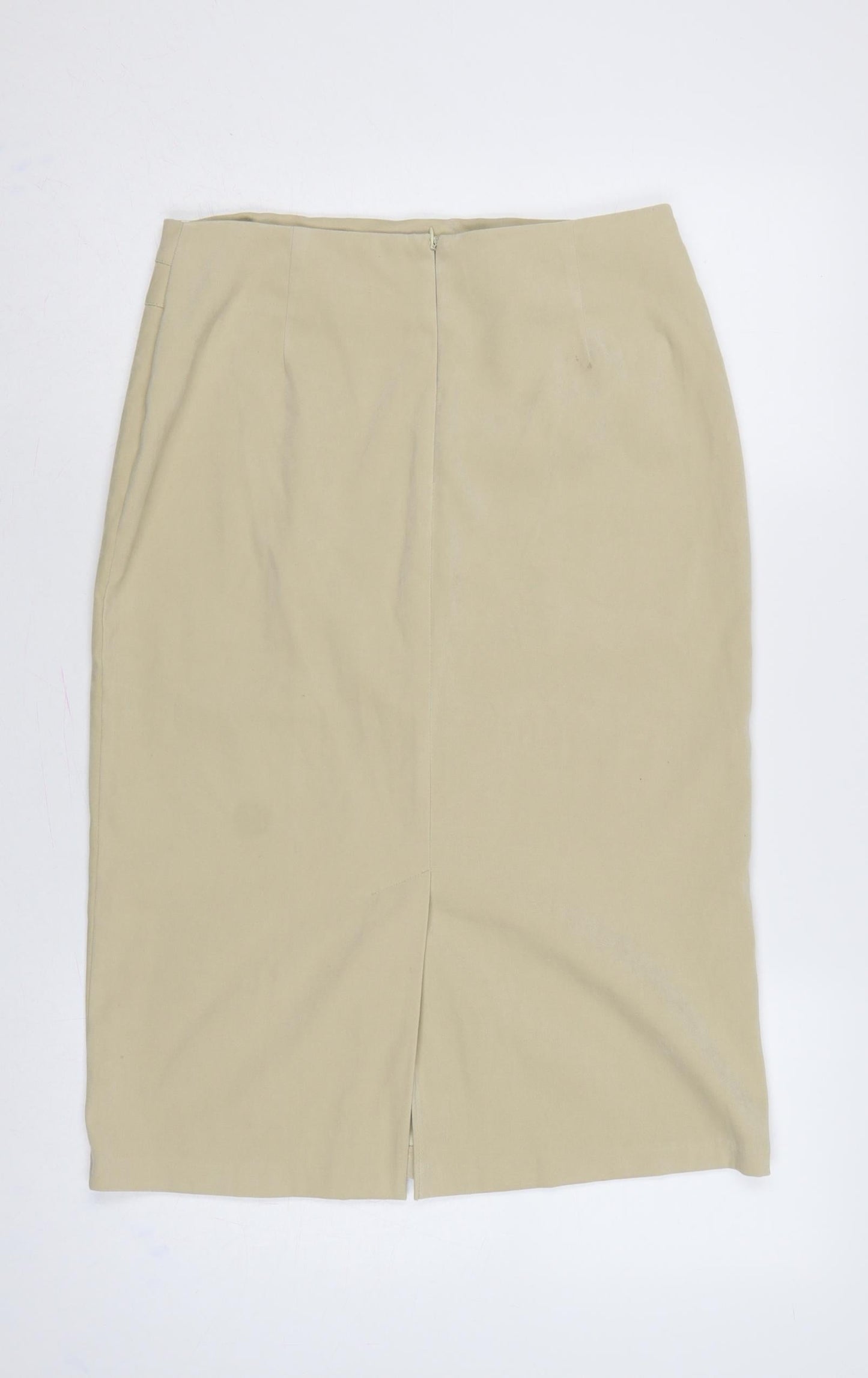 C-M-D Women Beige UK 12 Midi Pencil Skirt Stretch Workwear