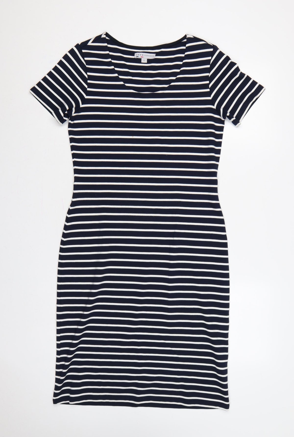 Additional front view of Crew Clothing Women's Blue White Striped UK 12 Bodycon Midi Dress