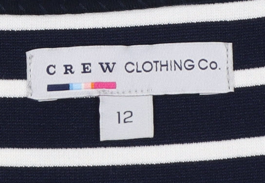 Brand and care label for Crew Clothing Women's Blue White Striped UK 12 Bodycon Midi Dress