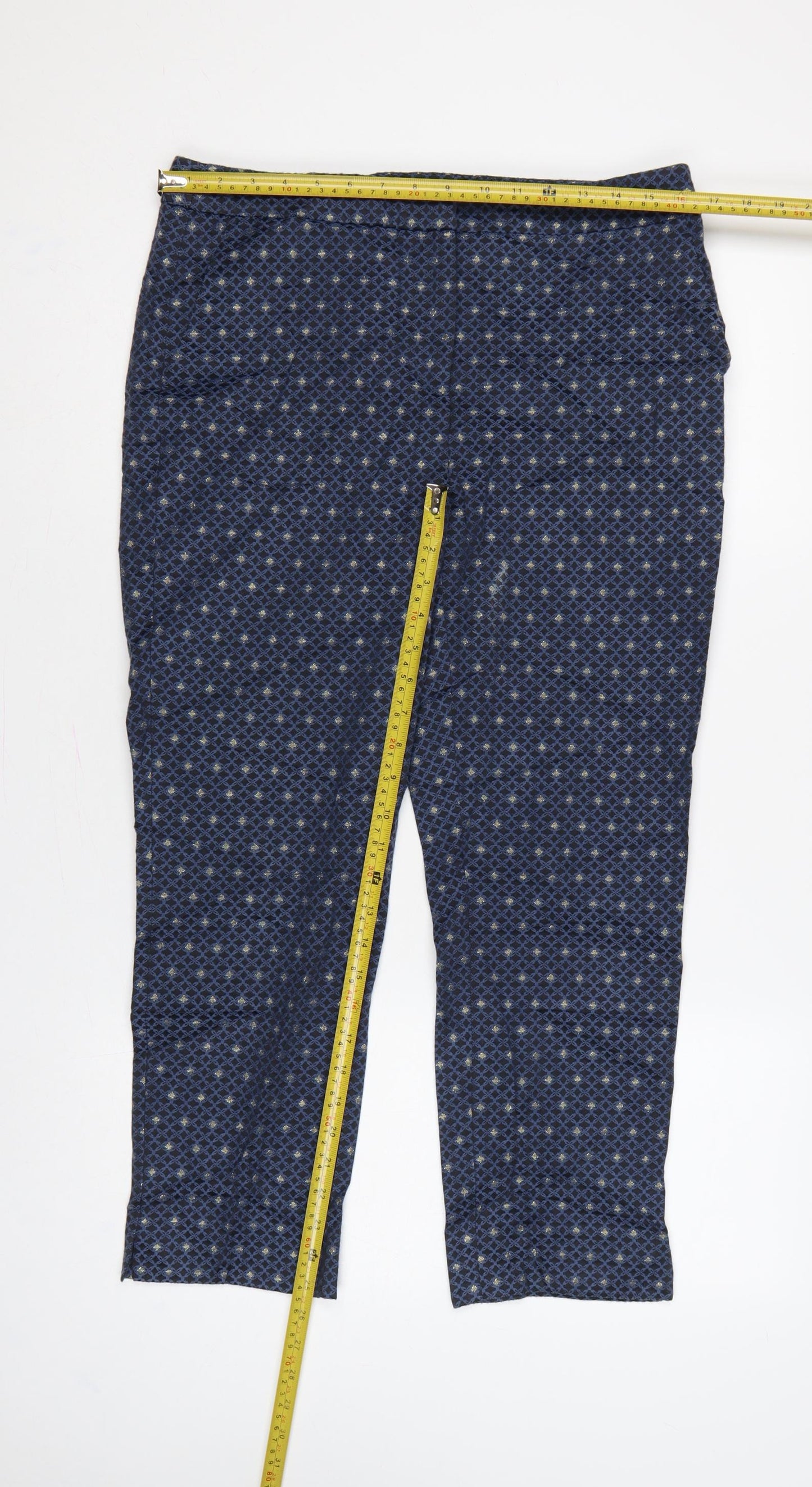 M&S Women’s Blue UK 12 Geometric Metallic Stretch Trousers