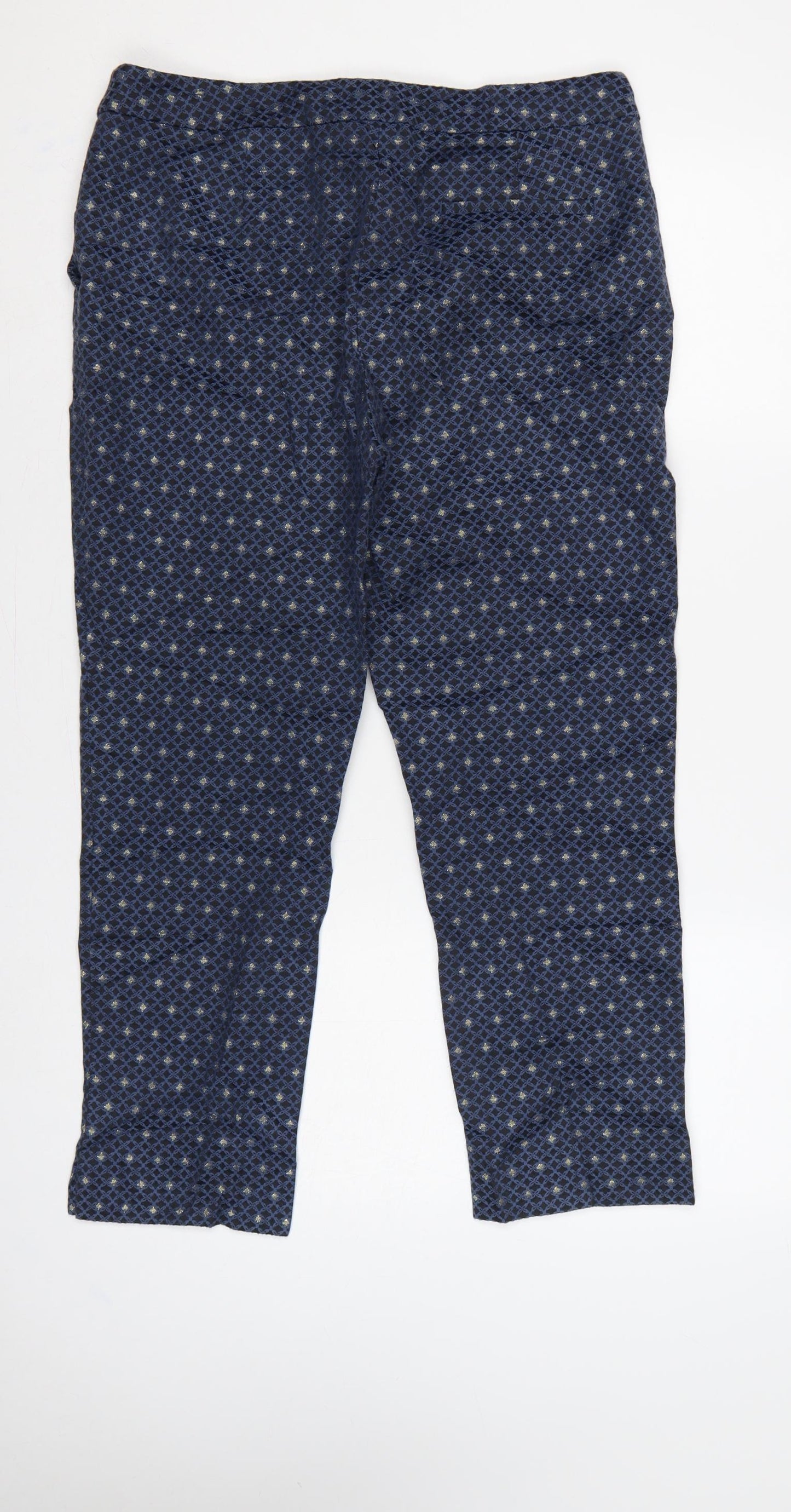 M&S Women’s Blue UK 12 Geometric Metallic Stretch Trousers