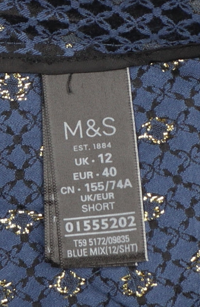 M&S Women’s Blue UK 12 Geometric Metallic Stretch Trousers