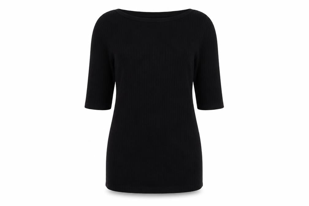 Marks & Spencer Women Black UK 10 Ribbed Knit 3/4 Sleeve Tunic Jumper