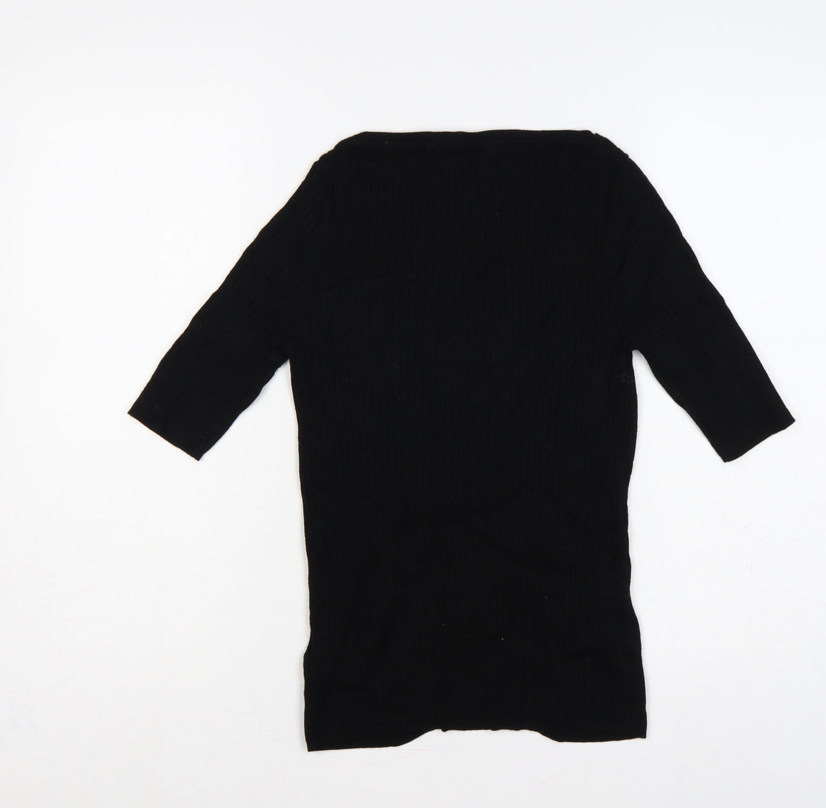 Marks & Spencer Women Black UK 10 Ribbed Knit 3/4 Sleeve Tunic Jumper
