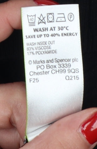 Marks & Spencer Women Black UK 10 Ribbed Knit 3/4 Sleeve Tunic Jumper
