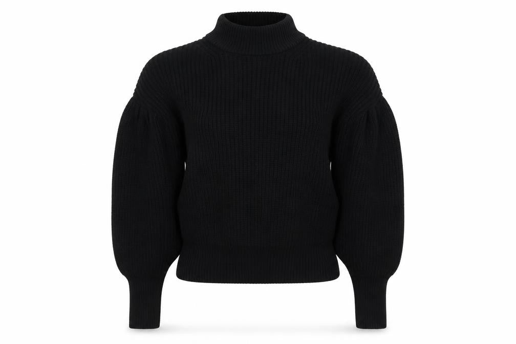 H&M Women Black M Rib Knit Mock Neck Raglan Sleeve Jumper