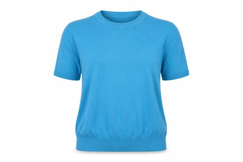 Marks & Spencer Women Blue UK 14 Cotton Short Sleeve Crew Neck Pullover