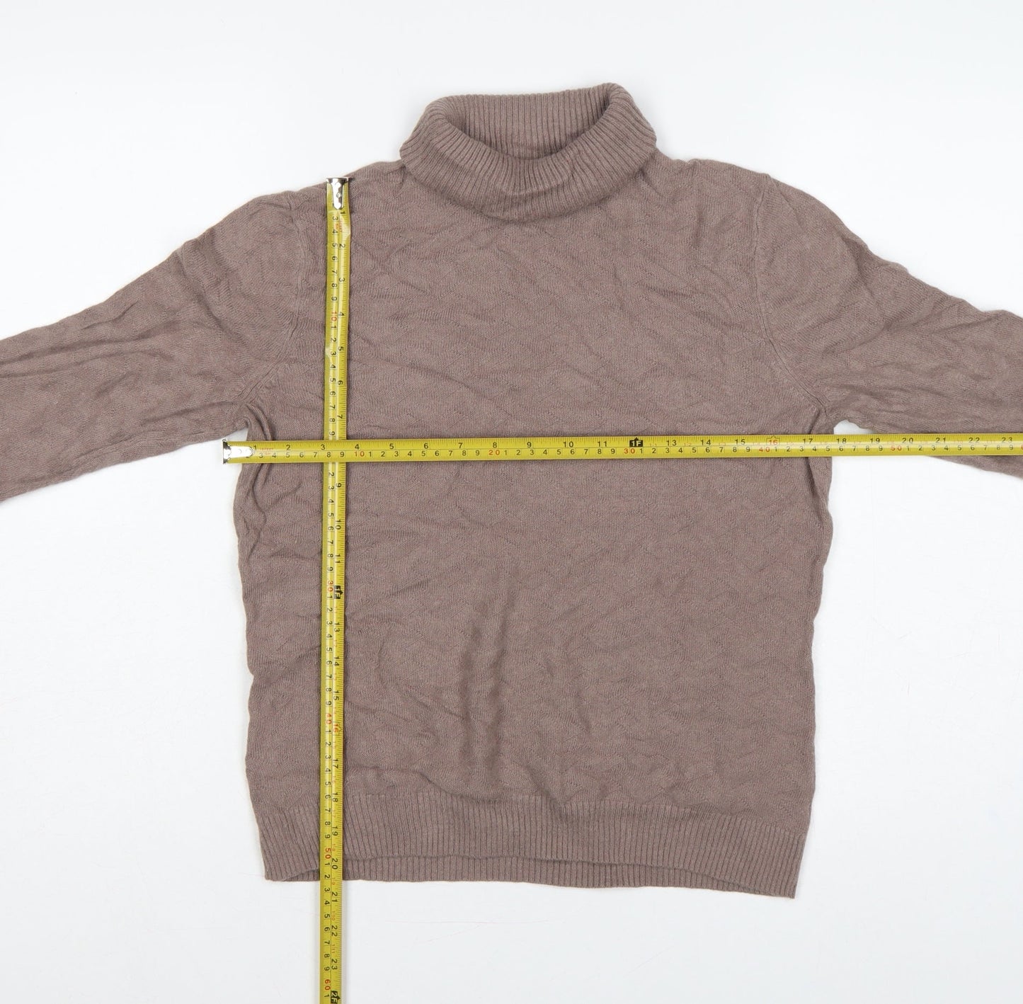 CC Women Beige M Cable Knit Roll Neck Cotton Angora Jumper