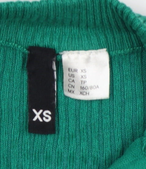 Bershka Women Green XS Ribbed 1/2 Zip High Neck Jumper