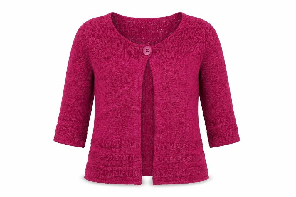 Marks & Spencer Women Pink UK 12 Open-Knit 3/4 Sleeve Cardigan