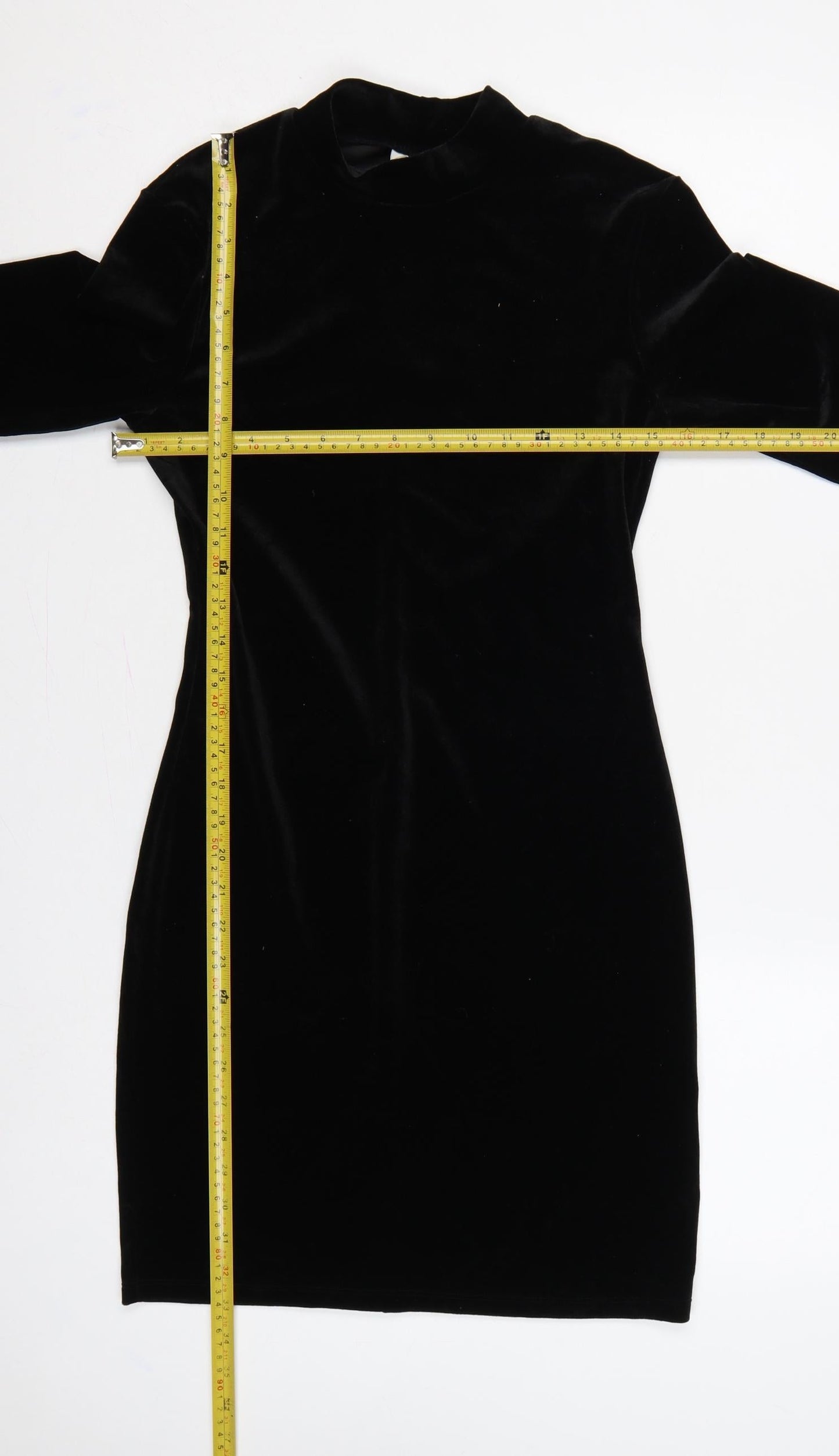 H&M Women Black S Velvet Bodycon Knee Length Mock Neck Party Dress