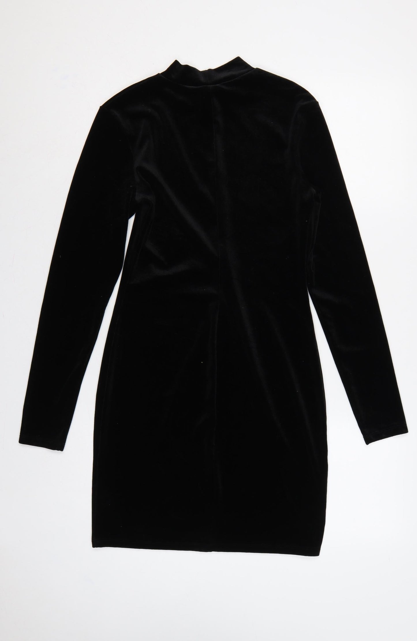 H&M Women Black S Velvet Bodycon Knee Length Mock Neck Party Dress