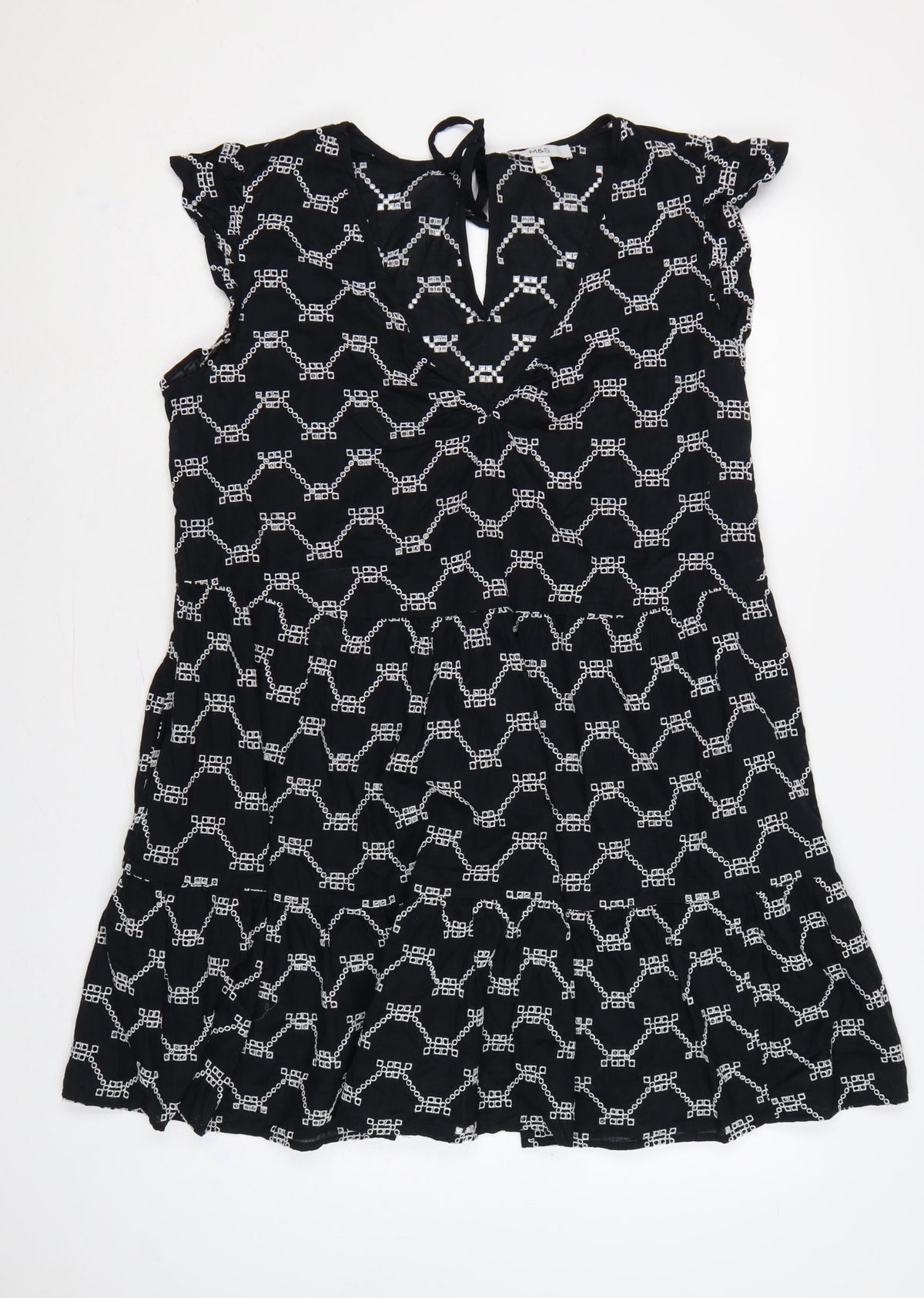 Marks & Spencer Women Black White Geometric Embroidered Fit & Flare Dress UK 14