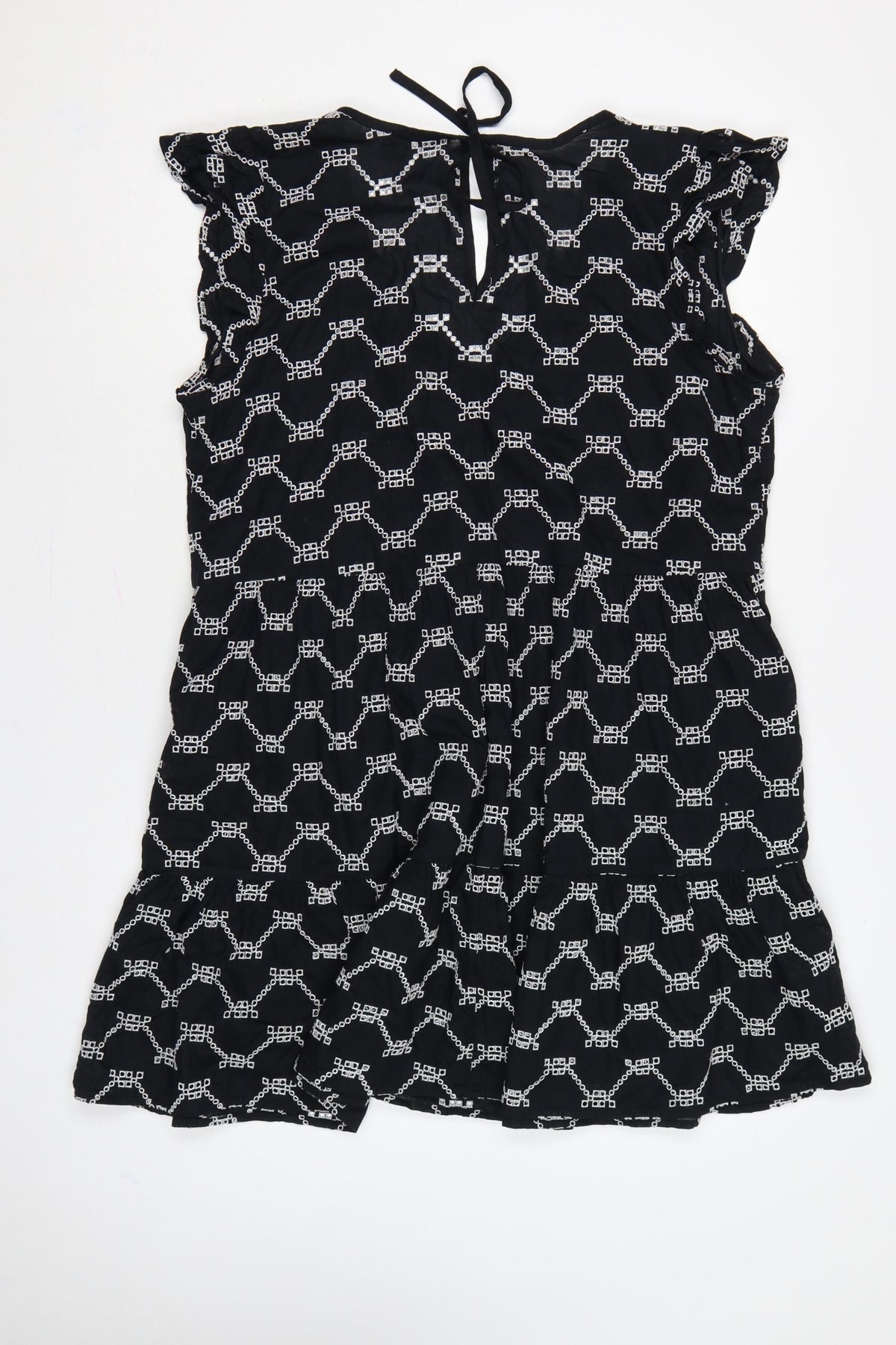 Marks & Spencer Women Black White Geometric Embroidered Fit & Flare Dress UK 14
