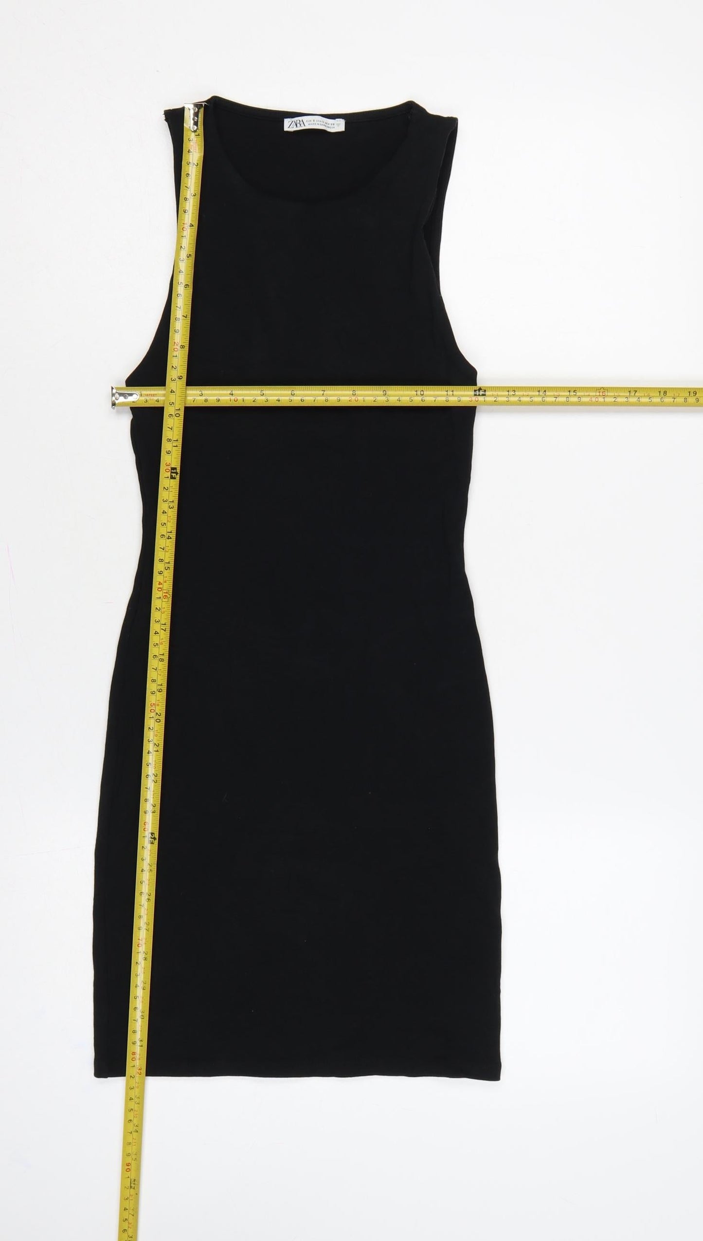 Zara Women Black Size S UK 8 Bodycon Knee Length Sleeveless Cotton Dress