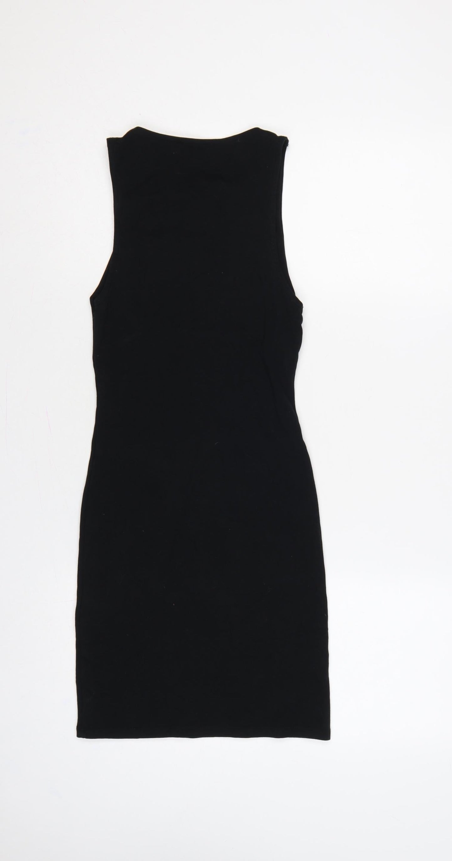 Zara Women Black Size S UK 8 Bodycon Knee Length Sleeveless Cotton Dress